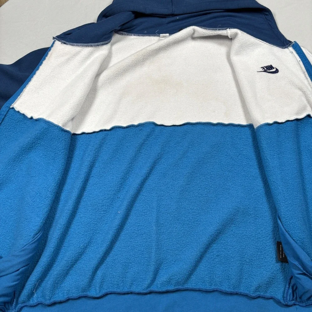 VTG Nike Full Zip Hoodie Mens 3XL Blue White Colorblock Athletic Sweatshirt